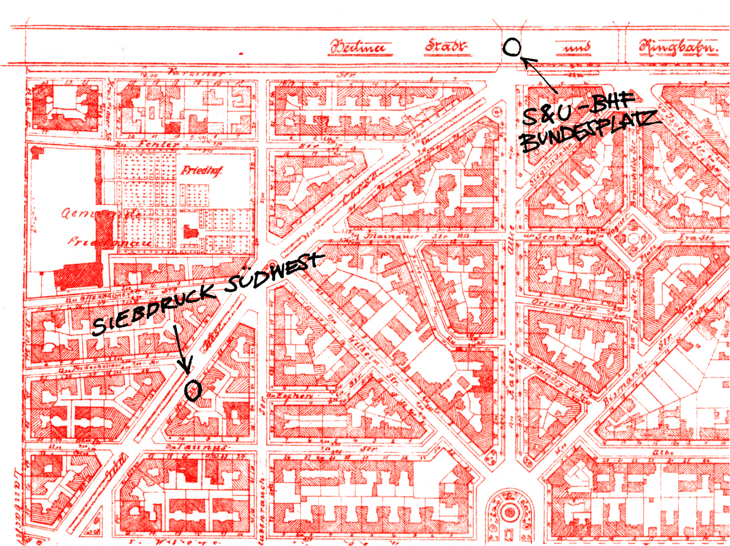 Lageplan Siebdruck Südwest, Südwestkorso 68, Berlin-Friedenau